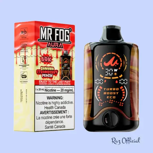Banana Strawberry Peach Mr Fog Aura 60K Puffs Disposable Vape 1 Banana Strawberry Peach Mr Fog Aura 60K Puffs Disposable Vape